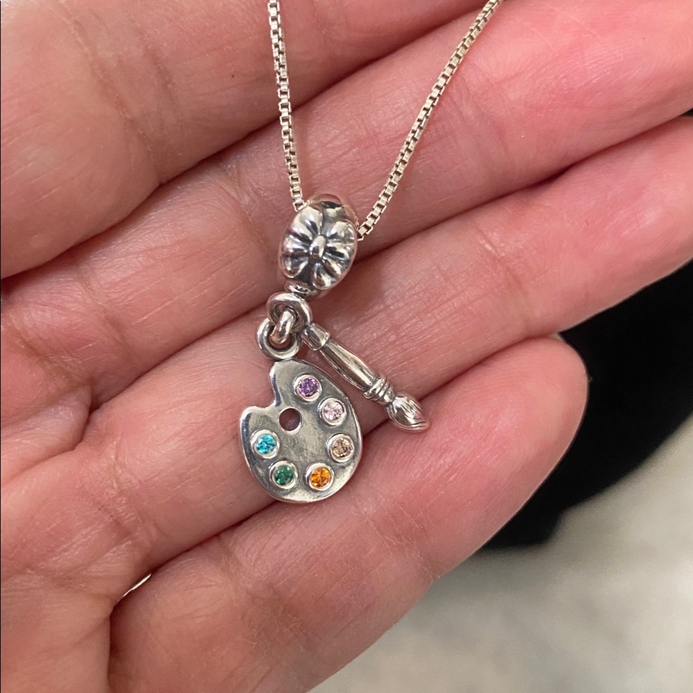 Pandora 925 Silver Artist Palette Charm/Pendant for bracelet/Necklace w/ stones - Picture 2 of 4